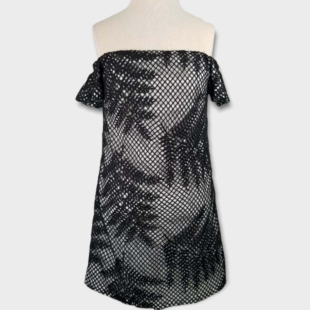 Anthropologie's HUTCH White and Black Off the Shoulder Eyelet Lace Dress Size 4